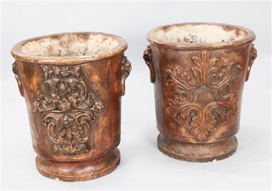 A large pair of earthenware pots, H. 2ft 1in. Dia. 1ft 9in.